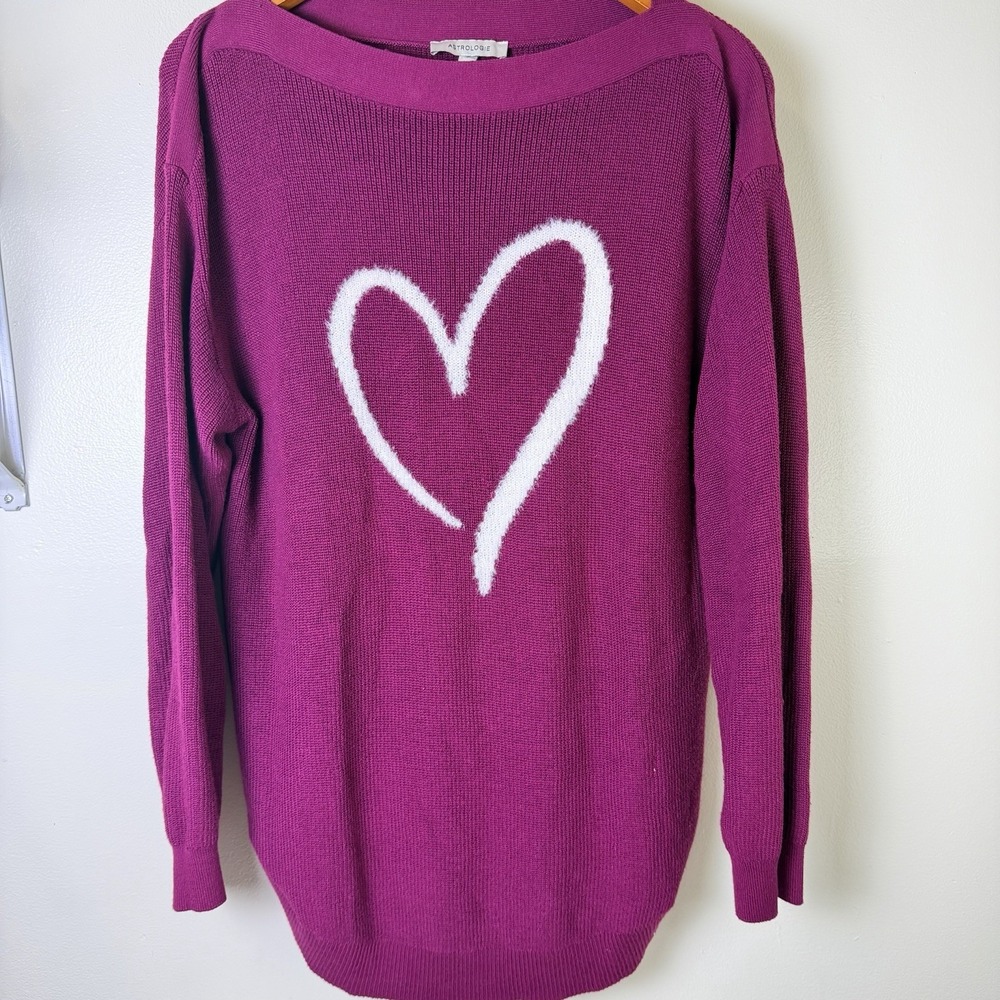 Astrologie Pink Heart Sweater Womens L Oversized Knit Pullover